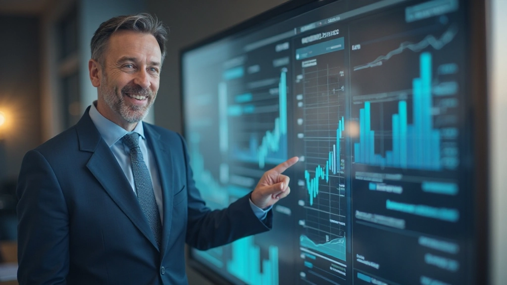 Финансовый консультант представляет долгосрочный финансовый план на интерактивной доске в офисе