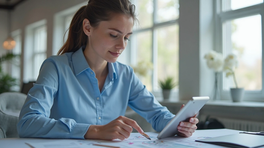 Профессиональное фото человека анализирующего финансовые данные на планшете в современном офисе